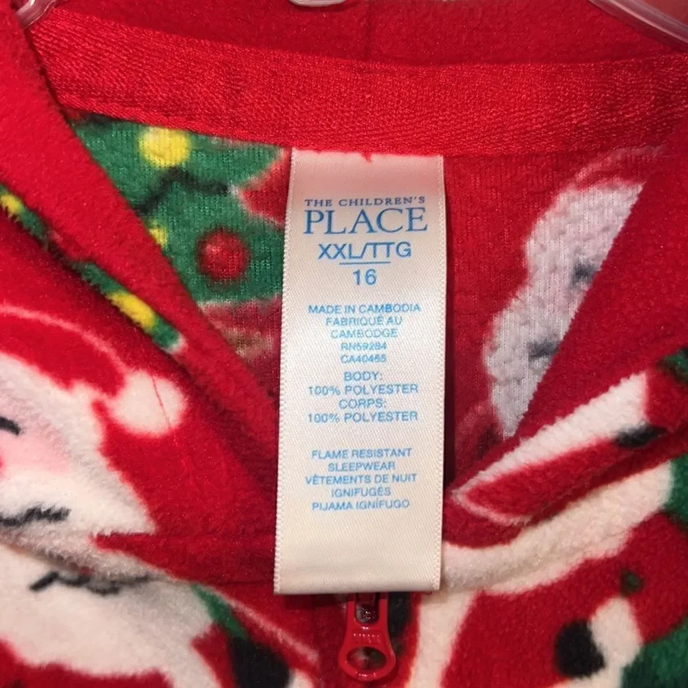 Girl”s size 16 Christmas holiday one piece hoodie cozy comfy pajamas